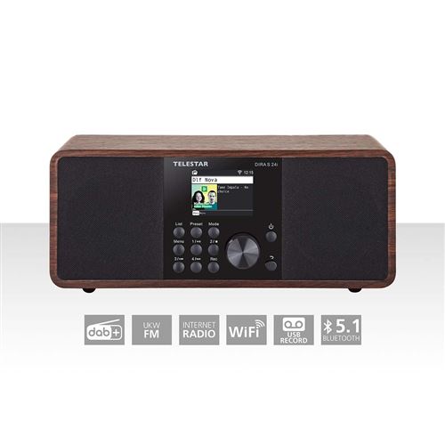 Telestar DIRA S 24i Radio de table Internet Internet, DAB+, FM AUX, Bluetooth, DAB+, DLNA, radio internet, FM, USB, WiFi fonction enregistrement, compatible