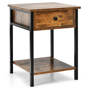 Table D'appoint Industrielle Noire Avec Pieds Réglables – 40x40x35 Cm – En Bois D'ingénierie Et Acier