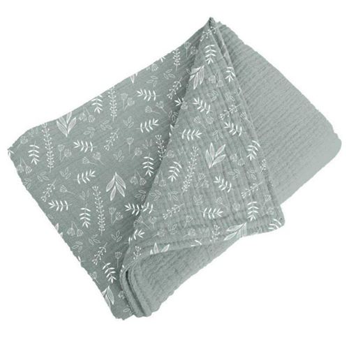 Couverture 100% coton pour b&eacute;b&eacute; - Vert &agrave; motif v&eacute;g&eacute;tal - 75 x 75 cm