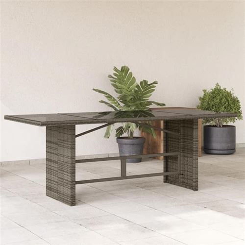 Non Communiqué Gris Vidaxl Table De Jardin Avec Dessus En Verre Résine Tressée, Table D'extérieur, Table À Manger De Jardin, Meuble De 365604