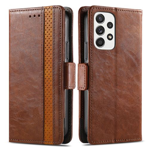 Coque en Cuir Pour Samsung Galaxy S22 Ultra avec Porte Carte Frusde Etui avec Boucle Magnétique-Brun