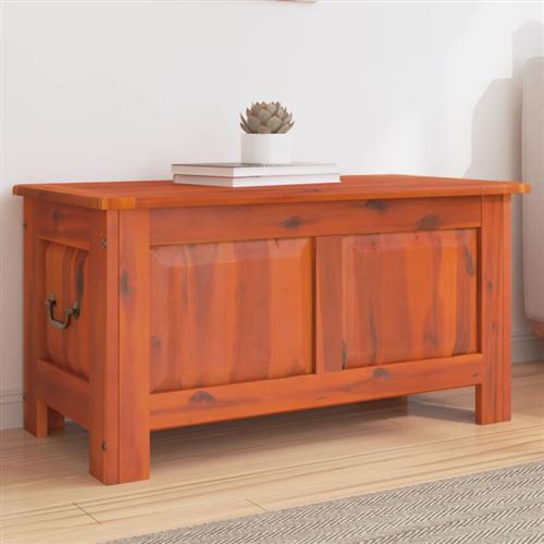 Coffre de rangement avec couvercle marron bois massif d acacia