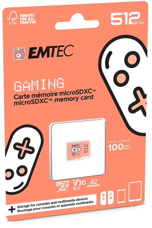 Non Communiqué Orange Emtec Gaming - Carte Mémoire Flash - 512 Go - A2 / Video Class V30 / Uhs-I U3 - Microsdxc Uhs-I