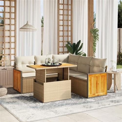 Non Communiqué Beige Salon De Jardin Modulable Vidaxl Rotin 6 Pieces 62 X 55 X 69 Cm 5 Personnes