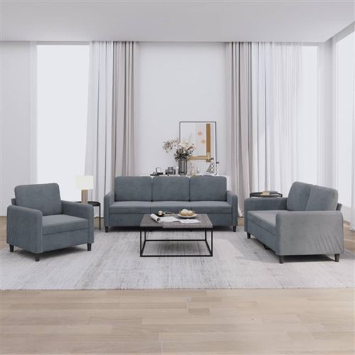 Vidaxl Gris Ensemble De Canapés 3 Pcs Foncé Velours - Image 2
