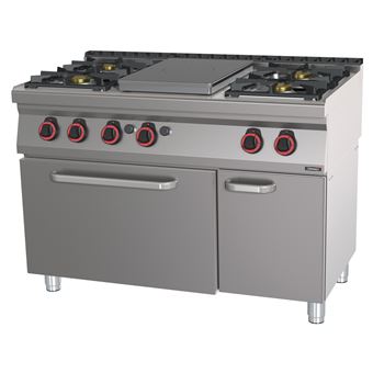 Fourneau gaz 4 feux + 1 plaque coup de feu avec four à gaz GN 1/1 120 Casselin