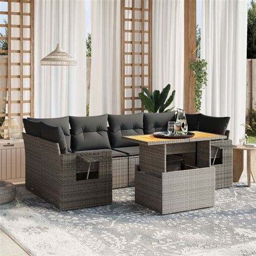Non Communiqué Gris Vidaxl Salon De Jardin Avec Coussins 7 Pcs, Canapés De Terrasse, Ensemble De Meubles De Patio, Mobilier D'extérieur, 3271655