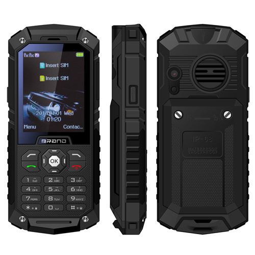 Téléphone Incassable Chantier Double SIM Portable Antichoc 2.4' IP68 Lampe Noir + SD 4Go - YONIS