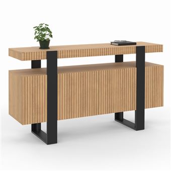 Buffet 140 cm OCTAVE 4 portes lattes tasseau bois - 1