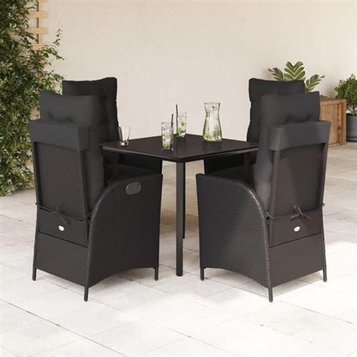 Vidaxl Noir Ensemble À Manger De Jardin Avec Coussins - 5 Pcs - Image 2