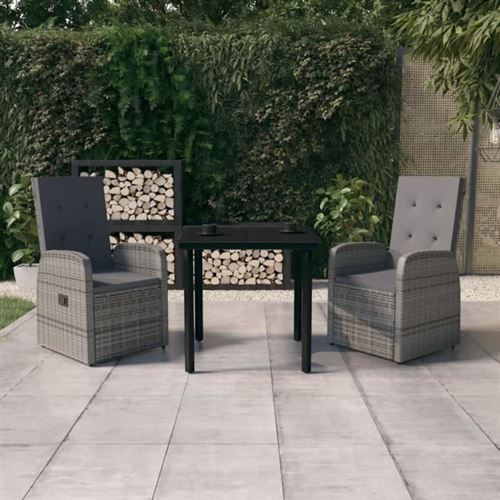 Vidaxl Gris Ensemble À Manger 3 Pcs Avec Coussins - Résine Tressée - Image 2