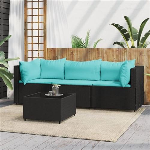 Set Divani Da Giardino 4 Pz Con Cuscini Nero In Polyrattan - Vidaxl