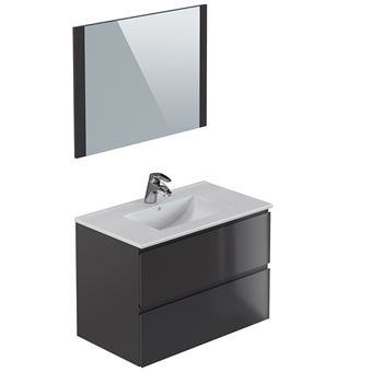 Meuble Salle De Bain Blanc 80 Cm - 3 Tiroirs Sans Poignée - En Mélaminé - Facile à Installer