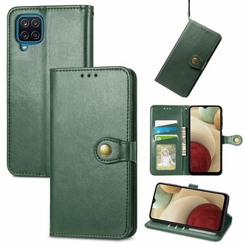 MPFRANCE Housse pour Samsung Galaxy A12 5G Vert [Porte Carte, etui portefeuille, boucle]