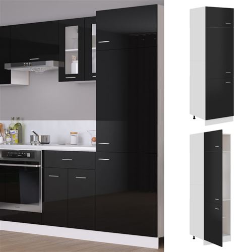 vidaXL Armoire de réfrigérateur Noir brillant 60x57x207 cm Aggloméré