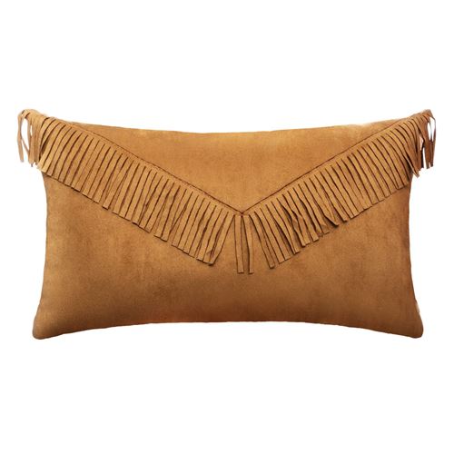 Coussin à franges effet suédine Pop - L. 50 x l. 30 cm - Jaune ocre