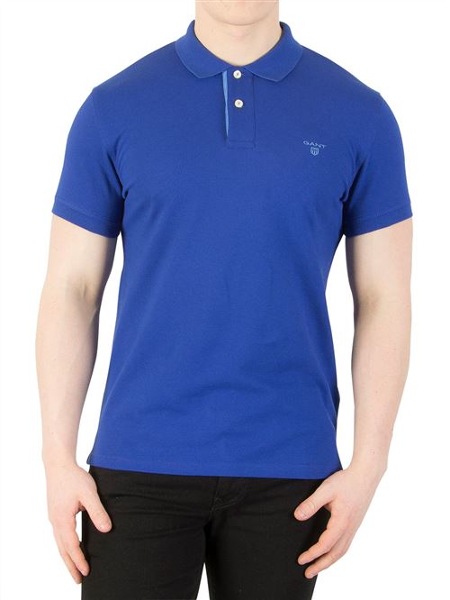 Gant Homme Col contrasté Pique Rugger Logo Polo, Bleu