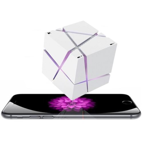 Enceinte Cube Bluetooth pour LENOVO K5 Smartphone Carte TF Auxiliaire Haut-Parleur Musique LED (BLANC)