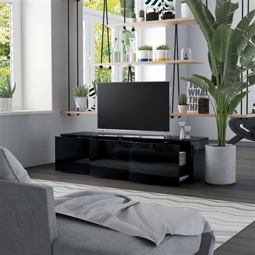 vidaXL Meuble TV Noir brillant 120x34x30 cm Aggloméré