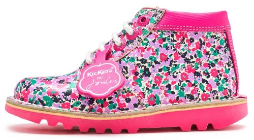 Kickers for Joules Special Edition Kick Hi Junior Cuir Print Bottes en Blanc & Rose 115045 [UK 2 EU 34]