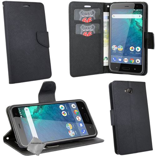 Housse etui coque pochette portefeuille pour HTC U11 Life avec verre trempe - NOIR / NOIR