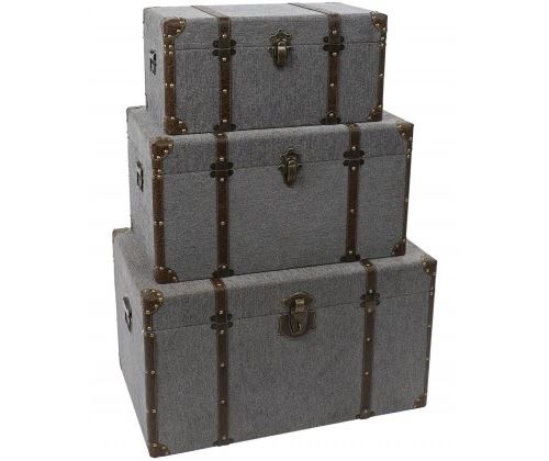 Set de 3 Malles de Rangement Tissu Gris