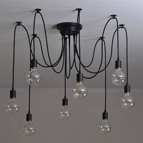 HOMEMANIA Lampe à Suspension Wire - Plafonnier - Murale - Noir en Métal, 180 x 180 x 93 cm, 8 x E27, Max 100 W