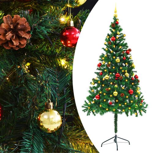 vidaXL Kunstkerstboom versierd met kerstballen en LED's 180 cm groen