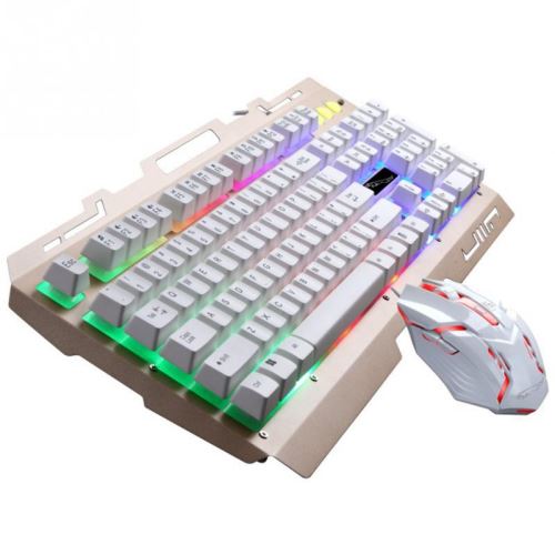 Ensemble de clavier à souris filaire pour PC remplaçable par LED Kit de jeu de rétroéclairage lumineux (blanc)