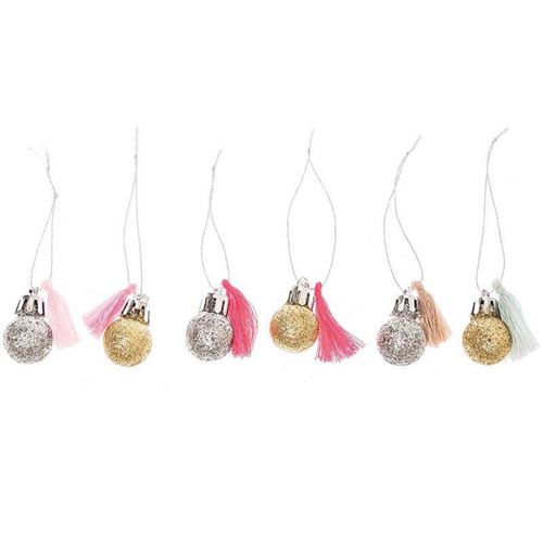 6 mini boules de Noël à paillettes et pompons fluo & pastel - Rico Design