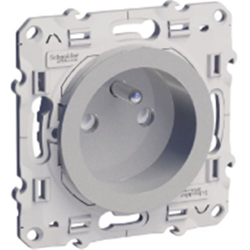 Prise Odace couleur Aluminium 2 poles et terre Schneider Electric