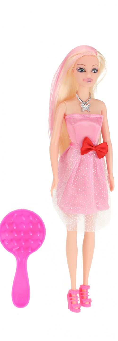 Toi-Toys Poupée adolescente Lauren cheveux longs avec plumes roses 29 cm