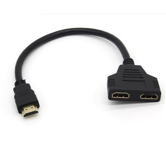 Adaptateur 2 ports Cable HDMI pour PC MEDION Television TV Console Gold 3D FULL HD 4K Ecran 1080p Rallonge (NOIR) - 1