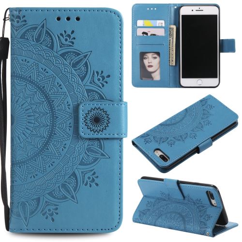 Etui en PU fleur bleu pour votre Apple iPhone 8/7 Plus 5.5 pouces