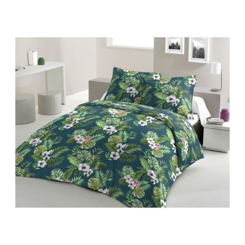 LOVELY HOME Parure de couette Coton TROPICAL - Bleu Nuit - 200x200 cm