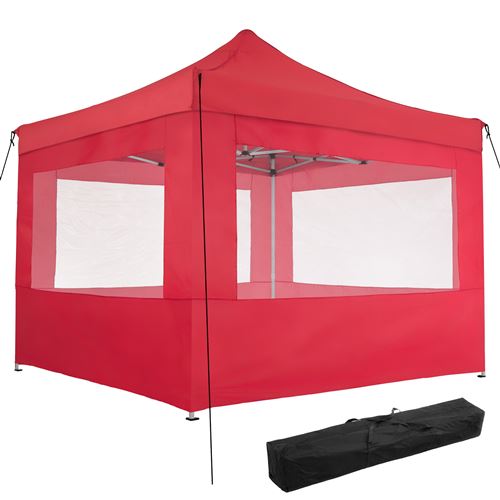 TECTAKE Tonnelle de Jardin Terrasse Pliante Autoportée Réglable 3 x 3 m Structure en Aluminium à 4 Parois Rouge + Sac de Transport
