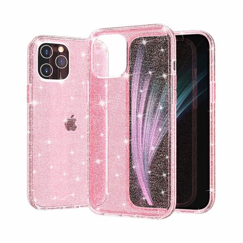 Coque en TPU hybride de poudre scintillante rose pour votre Apple iPhone 12 Pro Max 6.7 pouces