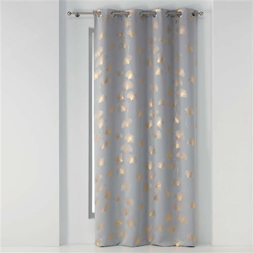 Rideau a oeillets 135 x 240 cm occultant imprime metallise ginkgold Gris/or