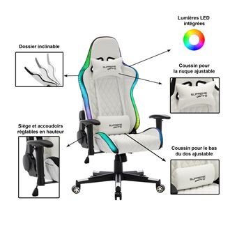 Chaise De Bureau Gamer Legend Revetement Synthetique Blanc Avec Led Achat Prix Fnac