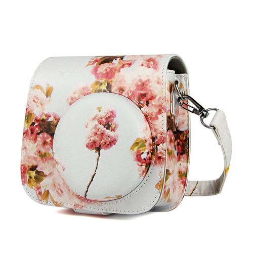 Étui en cuir PU antichoc pour Fujifilm Instax Mini 8 / 8+ / 9 - Blanc&Orange