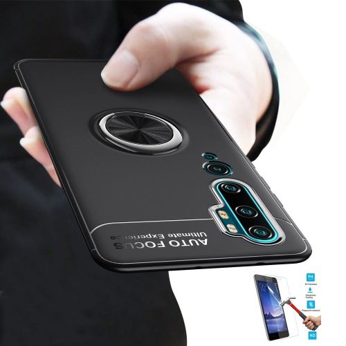 Coque Xiaomi Mi Note 10 / Mi CC9 Pro Finger Noir Avec Verre Trempé - Magnétique Rotatif En SIlicone Gel Tpu
