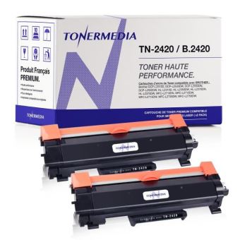 TONERMEDIA - x2 Toner Brother TN-2420 TN-2410 compatibles (2 Noir