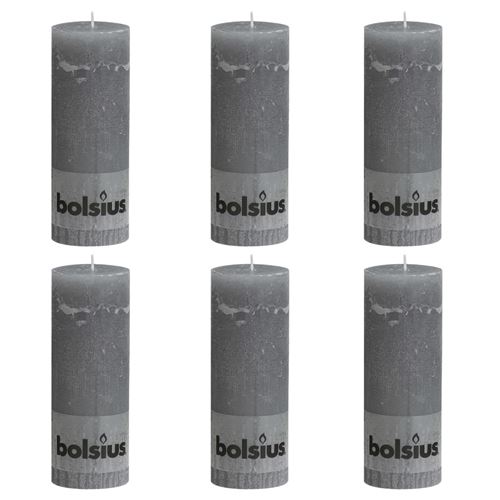 Bolsius Bougies pilier rustiques 6 pcs 190x68 mm Gris clair