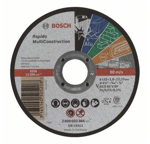 Disque Universel à Tronçonner Bosch à Moyeu Plat Rapido Multi Construction 115X1.0 Mm - 2608602384