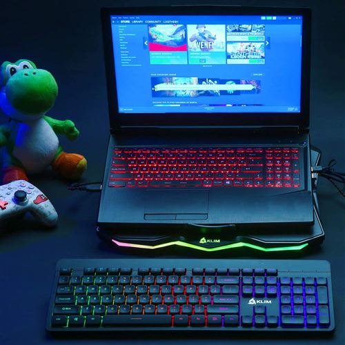 KLIM Ultimate - Refroidisseur PC portable - 11 à 17 - Éclairage RGB -  Support ordinateur portable gaming - Ventilateur USB - Stable et silencieux  