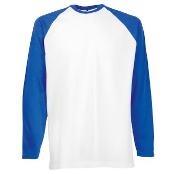 T-shirt de baseball à manches longues Fruit Of The Loom pour homme (L) (Blanc/Bleu royal) - UTBC328 - 1