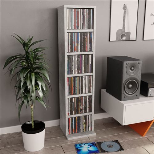 vidaXL Meuble CD Gris cement 21 x 16 x 88 cm Aggloméré
