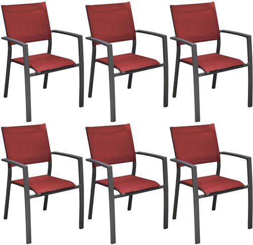 Proloisirs - Fauteuils de jardin aluminium et toile Games (Lot de 6) Gris, Rouge