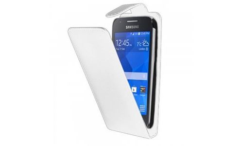 Etui à rabat vertical blanc Galaxy ACE 4 avec patte à fermeture magnétique