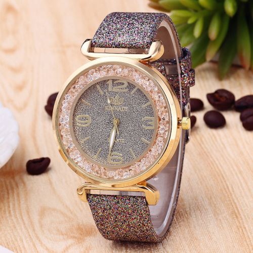OHP Montre femme - Montre en cuir rhinestone en quartz pour femmes - gris